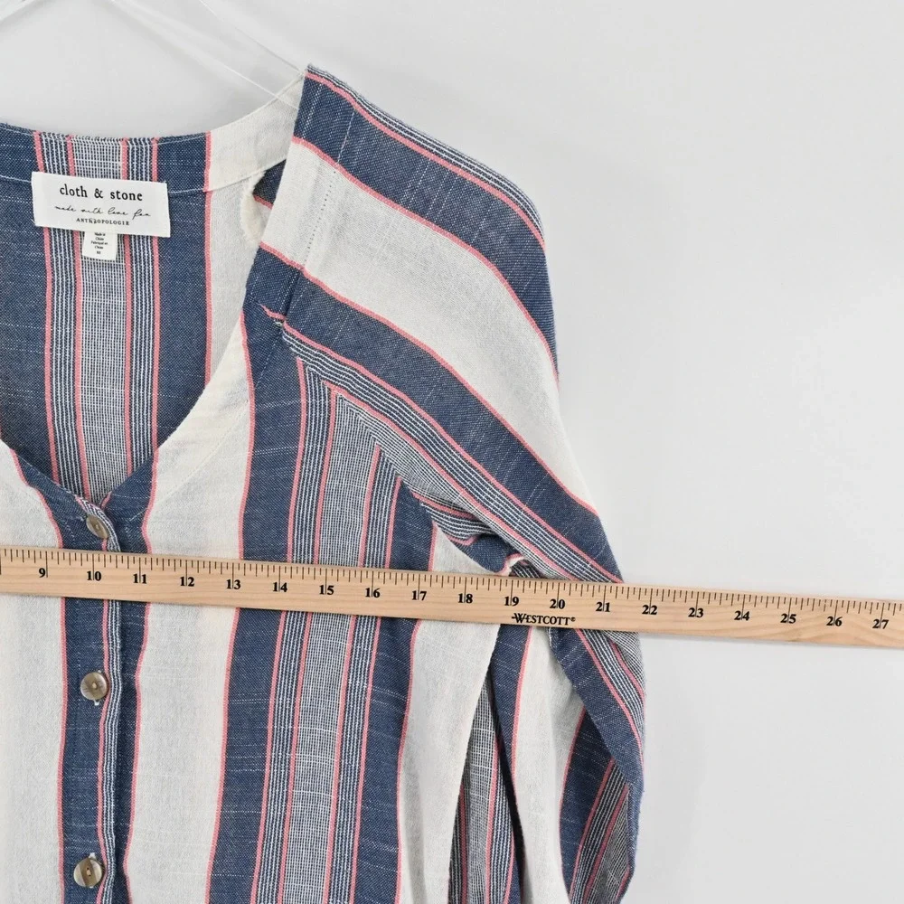 Cloth & Stone Anthropologie Striped Button Front Top Womens Size‎ XS Cotton Blue